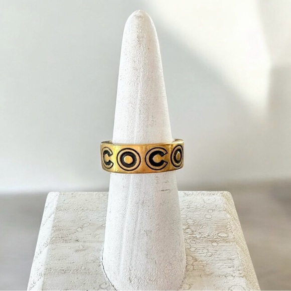 Authentic CHANEL Gold & Black Coco Ring Size 6 - Picture 1 of 9